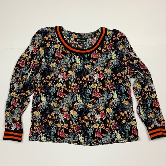 Anthropologie Rdalamal Black Floral Top Blouse Size 12 Long Sleeves - Picture 2 of 9